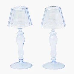 Mrs. Alice Blue Glass Lantern Tea Light Holders (Pair) - 24cm< Summer Candleware | Candle Holders