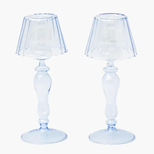 Mrs. Alice Blue Glass Lantern Tea Light Holders (Pair) - 24cm< Summer Candleware | Candle Holders
