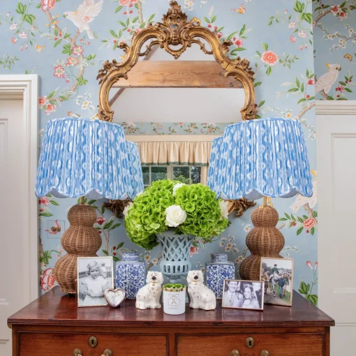 Mrs. Alice Blue Ikat Deep Scalloped Lampshade (40cm)< Lampshades