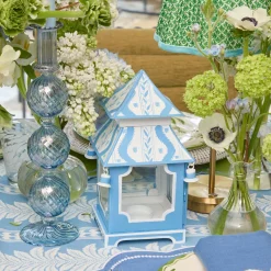 Mrs. Alice Blue Ikat Pagoda Lantern< Summer Candleware | Pagodas & Lanterns