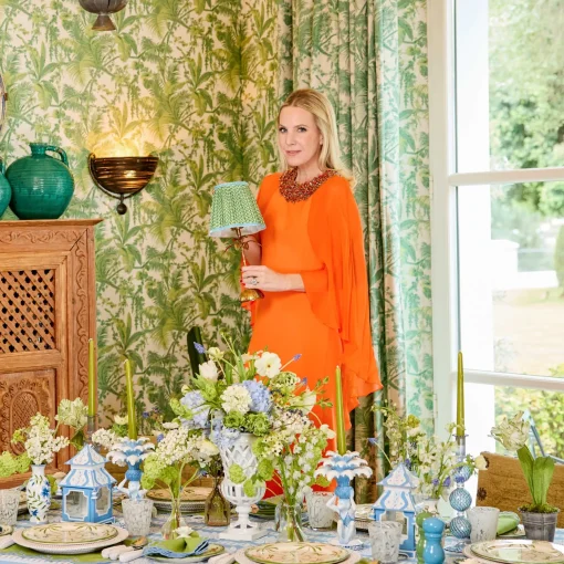 Mrs. Alice Blue Ikat Pagoda Lantern< Summer Candleware | Pagodas & Lanterns