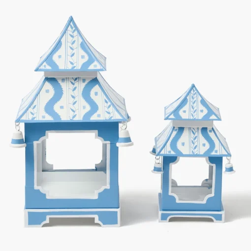 Mrs. Alice Blue Ikat Pagoda Lantern< Summer Candleware | Pagodas & Lanterns
