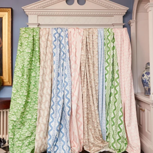 Mrs. Alice Blue Ikat Stripe Fabric< Serena Fresson Fabrics