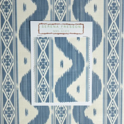 Mrs. Alice Blue Ikat Stripe Fabric< Serena Fresson Fabrics