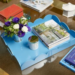 Mrs. Alice Blue Lacquer Scalloped Tray< Trays | For Her
