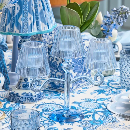 Mrs. Alice Blue Lantern Tealight Candleabra< Candle Holders | Pagodas & Lanterns