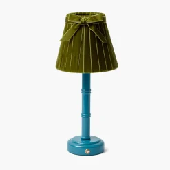 Mrs. Alice Blue Leonora Lacquer Rechargeable Lamp with Olive Velvet Bow Shade (18cm)< Rechargeable Table Lamps