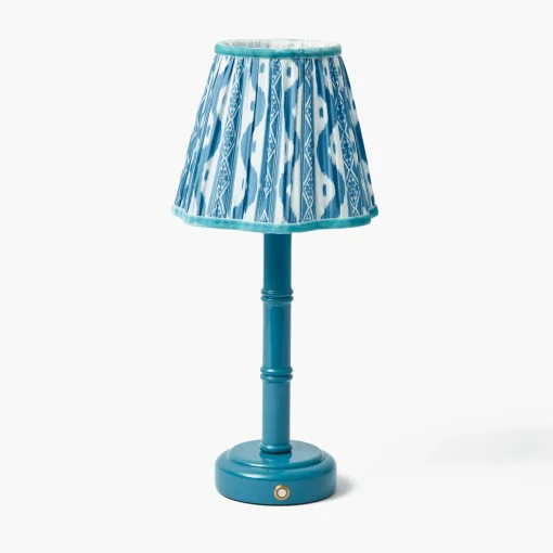Mrs. Alice Blue Leonora Lacquer Rechargeable Lamp with Blue Ikat Shade (18cm)< Rechargeable Table Lamps