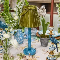 Mrs. Alice Blue Leonora Lacquer Rechargeable Lamp with Olive Velvet Bow Shade (18cm)< Rechargeable Table Lamps