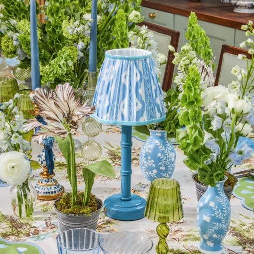 Mrs. Alice Blue Leonora Lacquer Rechargeable Lamp with Blue Ikat Shade (18cm)< Rechargeable Table Lamps