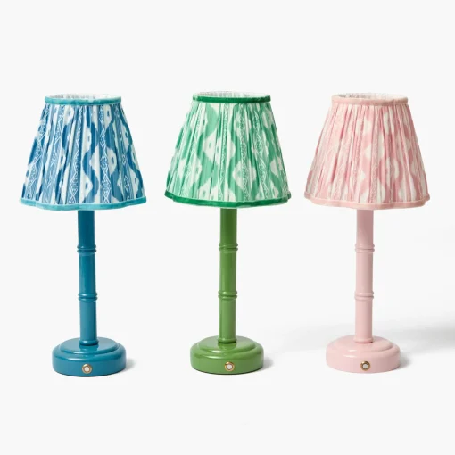 Mrs. Alice Blue Leonora Lacquer Rechargeable Lamp with Blue Ikat Shade (18cm)< Rechargeable Table Lamps