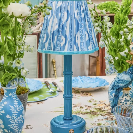 Mrs. Alice Blue Leonora Lacquer Rechargeable Lamp with Blue Ikat Shade (18cm)< Rechargeable Table Lamps