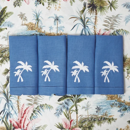 Mrs. Alice Blue Linen Palm Tree Napkins (Set of 4)< Summer Table Linen | Napkins