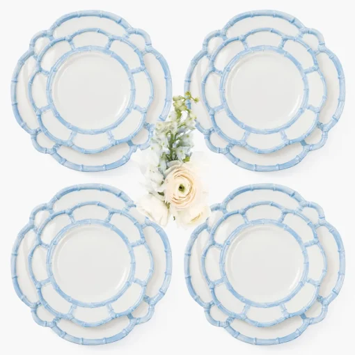 Mrs. Alice Blue Melamine Bamboo Dinner & Starter Plates (Set of 8)< Crockery Sets