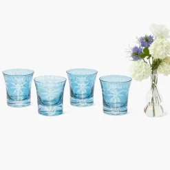 Mrs. Alice Blue Palm Water Glasses (Set of 4)< Summer Glassware | Glasses