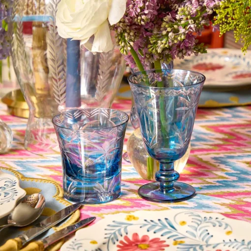 Mrs. Alice Blue Palm Water Glasses (Set of 4)< Summer Glassware | Glasses