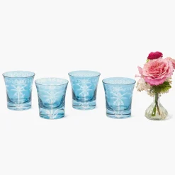 Mrs. Alice Blue Palm Water Glasses (Set of 4)< Summer Glassware | Glasses