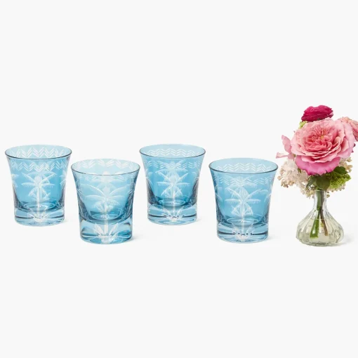 Mrs. Alice Blue Palm Water Glasses (Set of 4)< Summer Glassware | Glasses