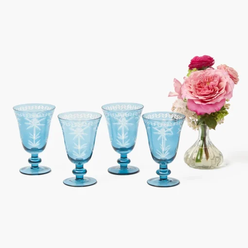 Mrs. Alice Blue Palm Wine Glasses (Set of 4)< Summer Glassware | Glasses