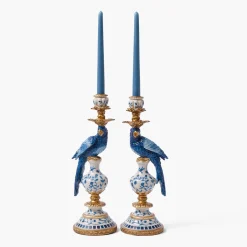 Mrs. Alice Blue Parrot Candle Holder (Pair)< Summer Candleware | Candle Holders