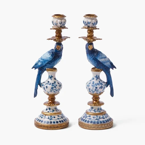 Mrs. Alice Blue Parrot Candle Holder (Pair)< Summer Candleware | Candle Holders