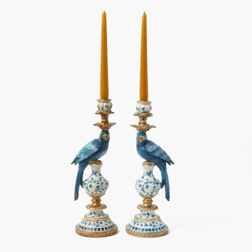 Mrs. Alice Blue Parrot Candle Holder (Pair)< Summer Candleware | Candle Holders