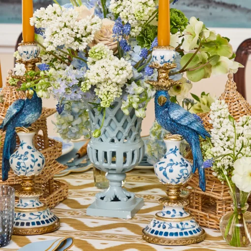 Mrs. Alice Blue Parrot Candle Holder (Pair)< Summer Candleware | Candle Holders
