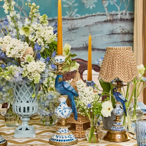 Mrs. Alice Blue Parrot Candle Holder (Pair)< Summer Candleware | Candle Holders