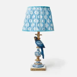 Mrs. Alice Blue Parrot Lamp with Blue Ikat Shade (30cm)< Corded Table Lamps | For Her