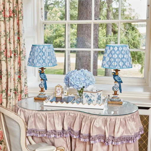Mrs. Alice Blue Parrot Lamp with Blue Ikat Shade (30cm)< Corded Table Lamps | For Her