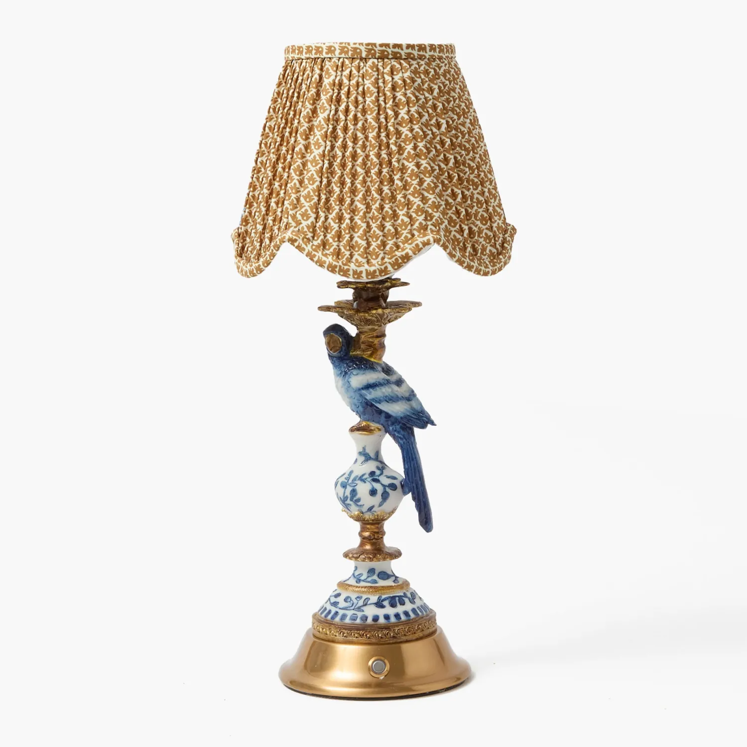Mrs. Alice Blue Parrot Rechargeable Lamp with Caramel Lotus Deep Scalloped Shade (18cm)< Rechargeable Table Lamps | Summer Lighting