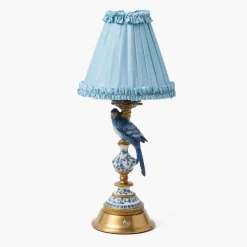 Mrs. Alice Blue Parrot Rechargeable Lamp with Soft Blue Silk Frilled Shade (18cm)< Rechargeable Table Lamps