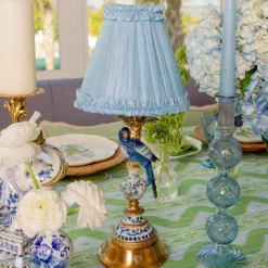 Mrs. Alice Blue Parrot Rechargeable Lamp with Soft Blue Silk Frilled Shade (18cm)< Rechargeable Table Lamps