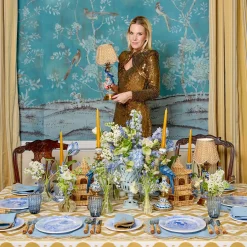 Mrs. Alice Blue Parrot Rechargeable Lamp with Caramel Lotus Deep Scalloped Shade (18cm)< Rechargeable Table Lamps | Summer Lighting