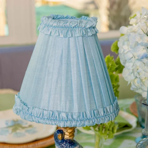Mrs. Alice Blue Parrot Rechargeable Lamp with Soft Blue Silk Frilled Shade (18cm)< Rechargeable Table Lamps