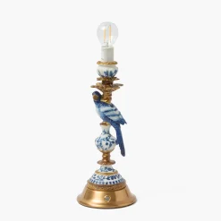 Mrs. Alice Blue Parrot Rechargeable Lamp with Blue Lotus Deep Scallop Shade (18cm)< Rechargeable Table Lamps | Summer Lighting