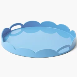 Mrs. Alice Blue Scalloped Lacquer Round Tray< Trays | For Her