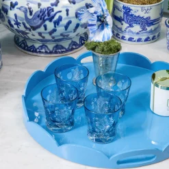 Mrs. Alice Blue Scalloped Lacquer Round Tray< Trays | For Her