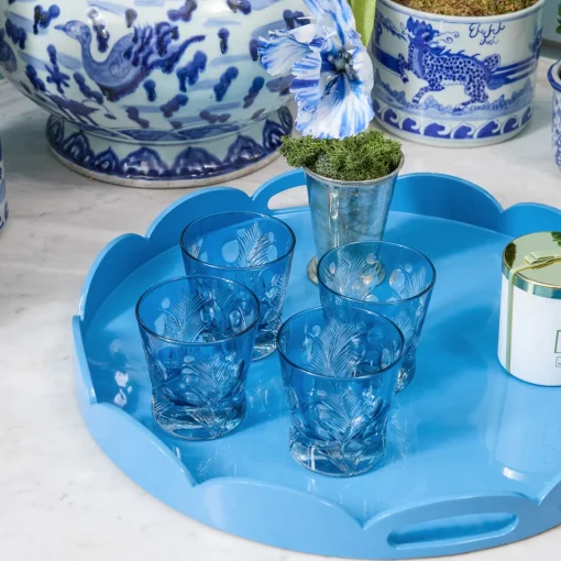 Mrs. Alice Blue Scalloped Lacquer Round Tray< Trays | For Her