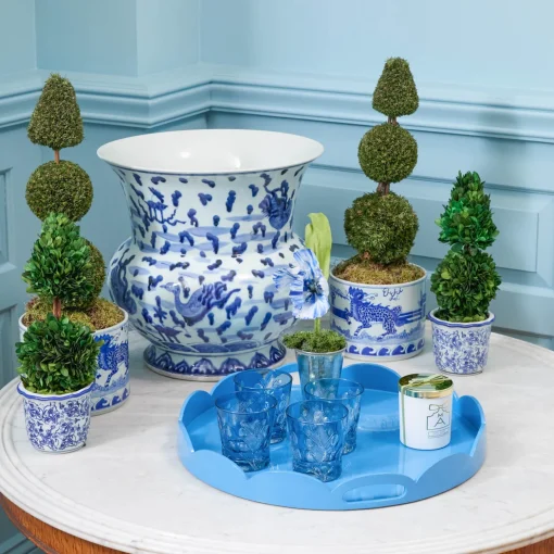 Mrs. Alice Blue Scalloped Lacquer Round Tray< Trays | For Her