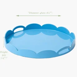 Mrs. Alice Blue Scalloped Lacquer Round Tray< Trays | For Her