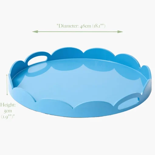 Mrs. Alice Blue Scalloped Lacquer Round Tray< Trays | For Her