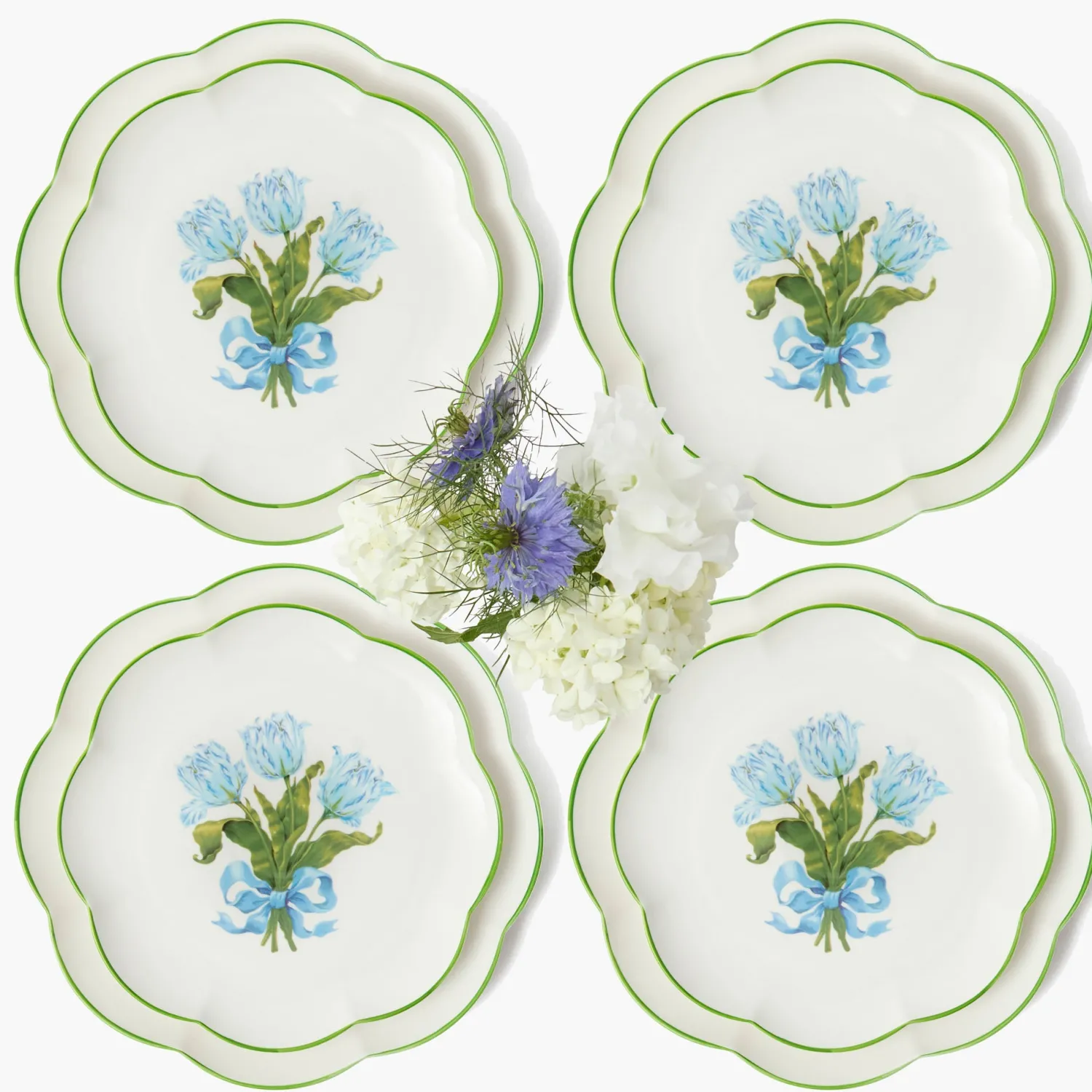 Mrs. Alice Blue Tulip Dinner & Starter Plates (Set of 8)< Summer Crockery | Crockery Sets