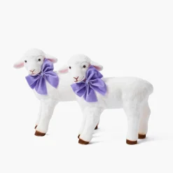 Mrs. Alice Bo Peep Lambs with Purple Bows (Pair)< Spring Decorations