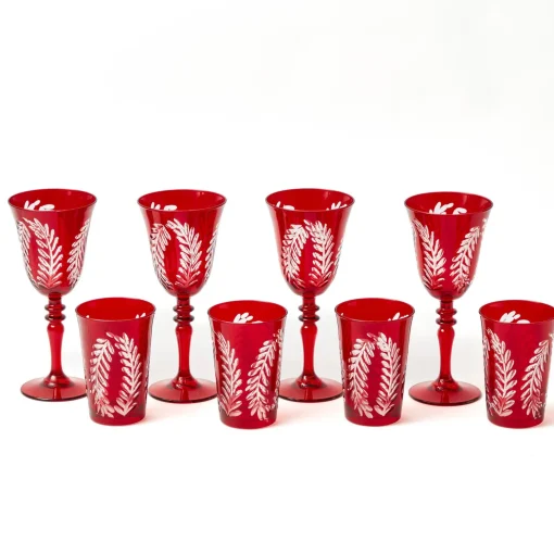 Mrs. Alice Brigitte Red Garland Engraved Glassware (Set of 8)< Glasses | Glassware Sets
