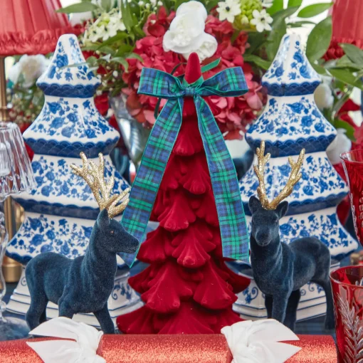 Mrs. Alice Burgundy Flocked Fir Tree (Pair)< Christmas Decorations
