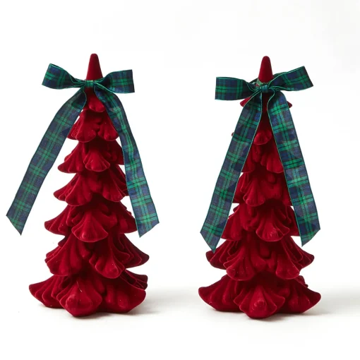 Mrs. Alice Burgundy Flocked Fir Tree (Pair)< Christmas Decorations
