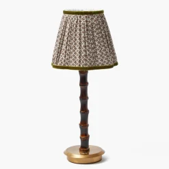 Mrs. Alice Burnt Bamboo Rechargeable Lamp with Chocolate & Olive Lotus Shade (18cm)< Rechargeable Table Lamps