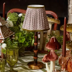 Mrs. Alice Burnt Bamboo Rechargeable Lamp with Chocolate & Olive Lotus Shade (18cm)< Rechargeable Table Lamps