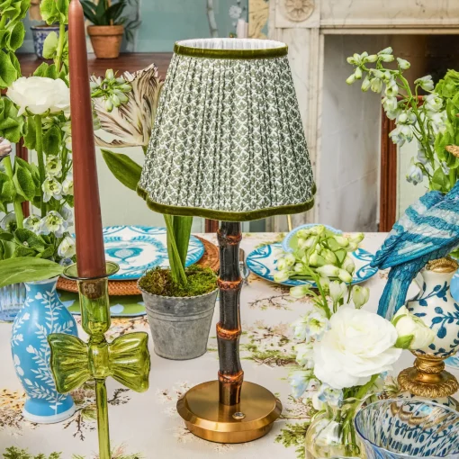 Mrs. Alice Burnt Bamboo Rechargeable Lamp with Olive Lotus Shade (18cm)< Rechargeable Table Lamps
